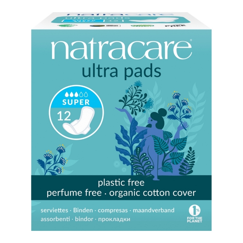 NATRACARE Menstruační vložky Ultra SUPER s křidélky 12 ks, expirace 9/2025